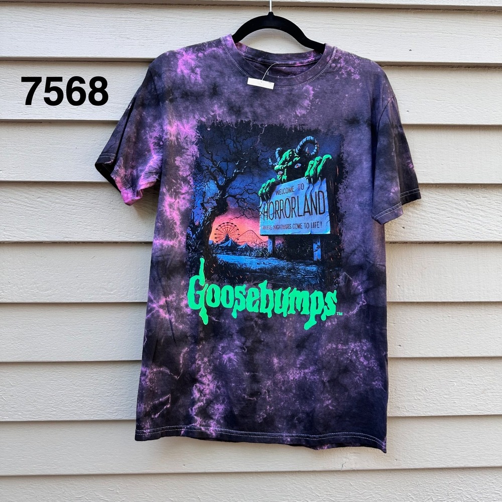 Goosebumps Horrorland Tie Dye Graphic T-Shirt Purple Black Mens Medium